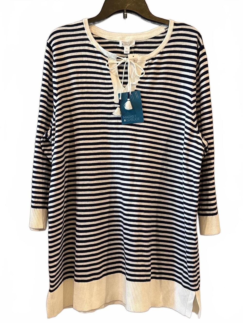 Market & Spruce Navy and White Striped Knit Tunic Sweater Size 2X